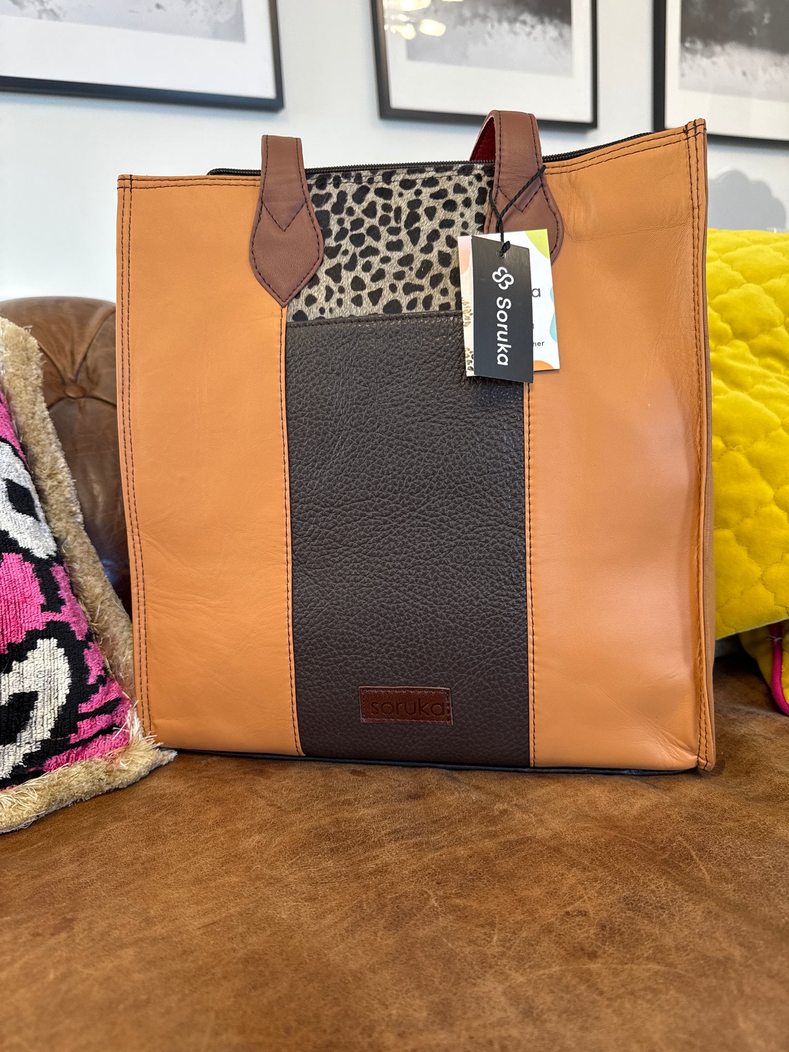 Giselle Shoulder Bag - Browns & Animal Print Reverse to Greens - Soruka