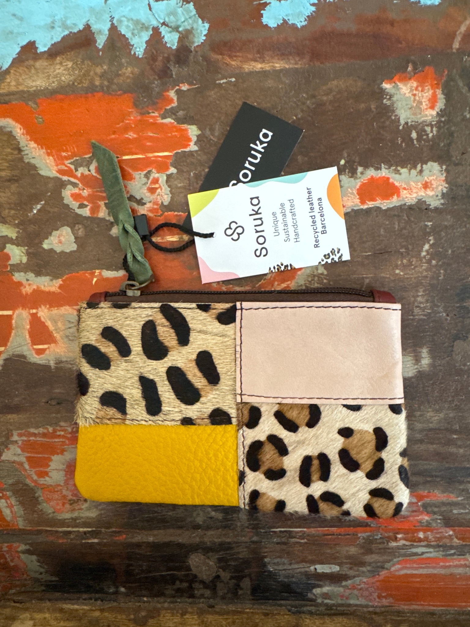 Zahra Coin Purse - Yellow, Nude & Animal Print - Soruka