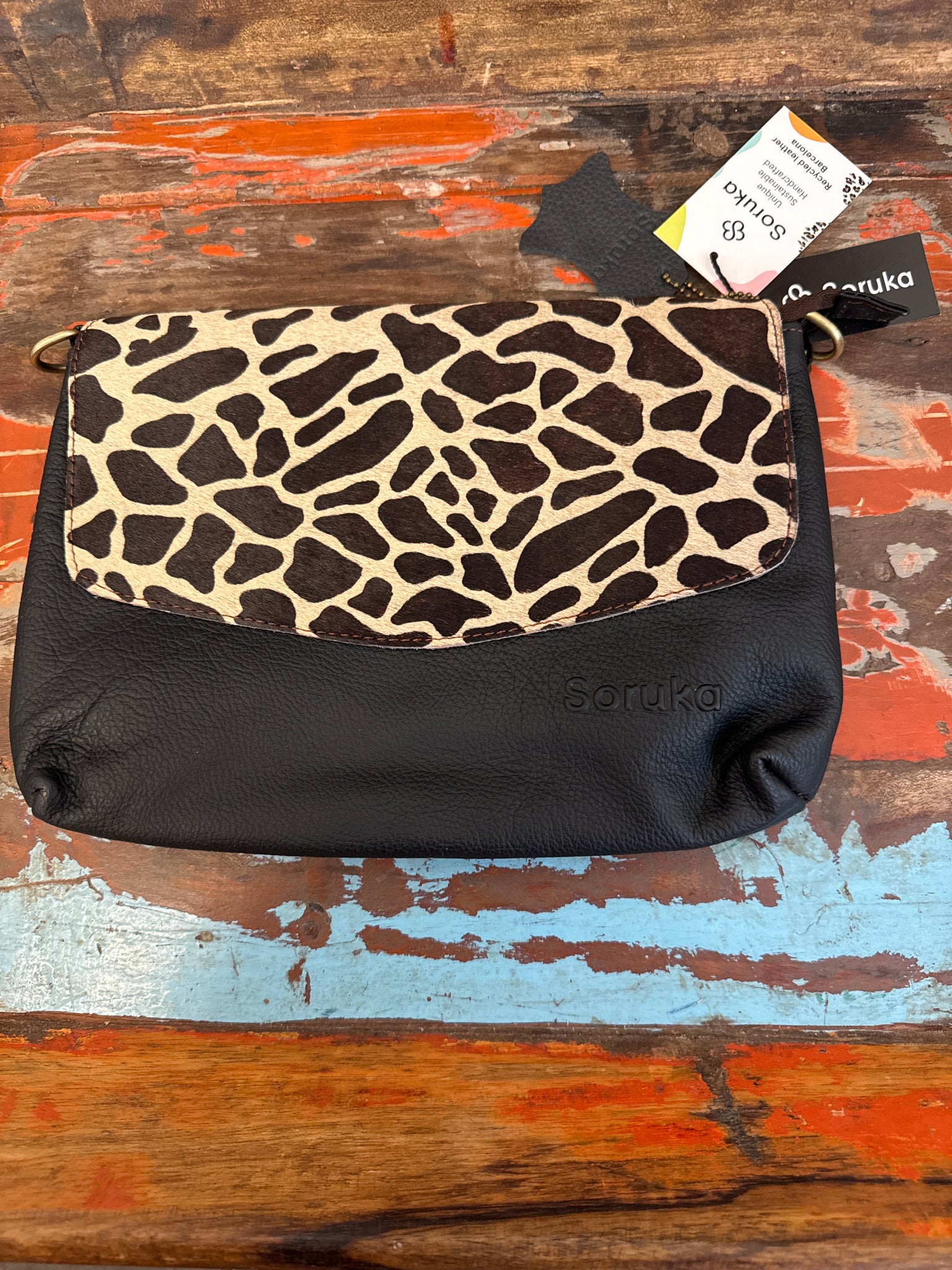 Lissandra Crossbody Bag - Black & Animal Print - Soruka