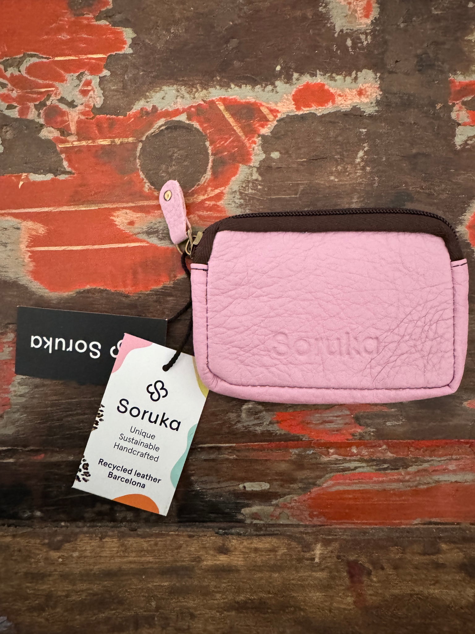 Soruka Kai Small Leather Zip Purse - Pink & Animal Print