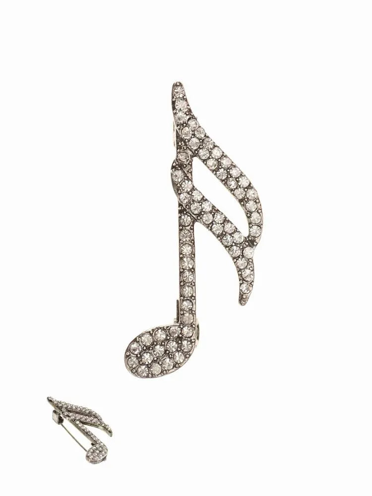 Brooch Music Was My First Love - Antique Silver / Clear
