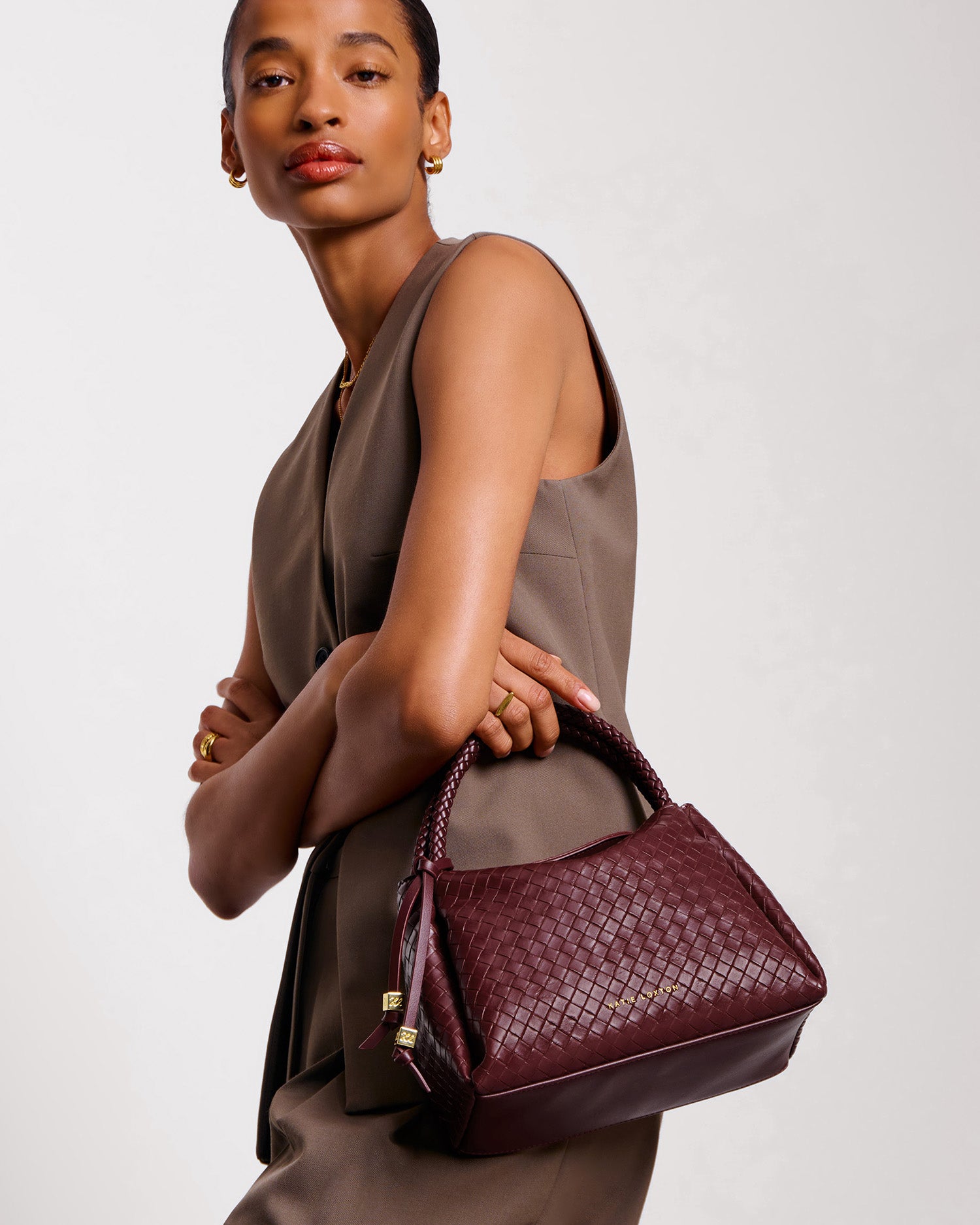 Nova Woven Texture Top Handle Bag 'Cherry'