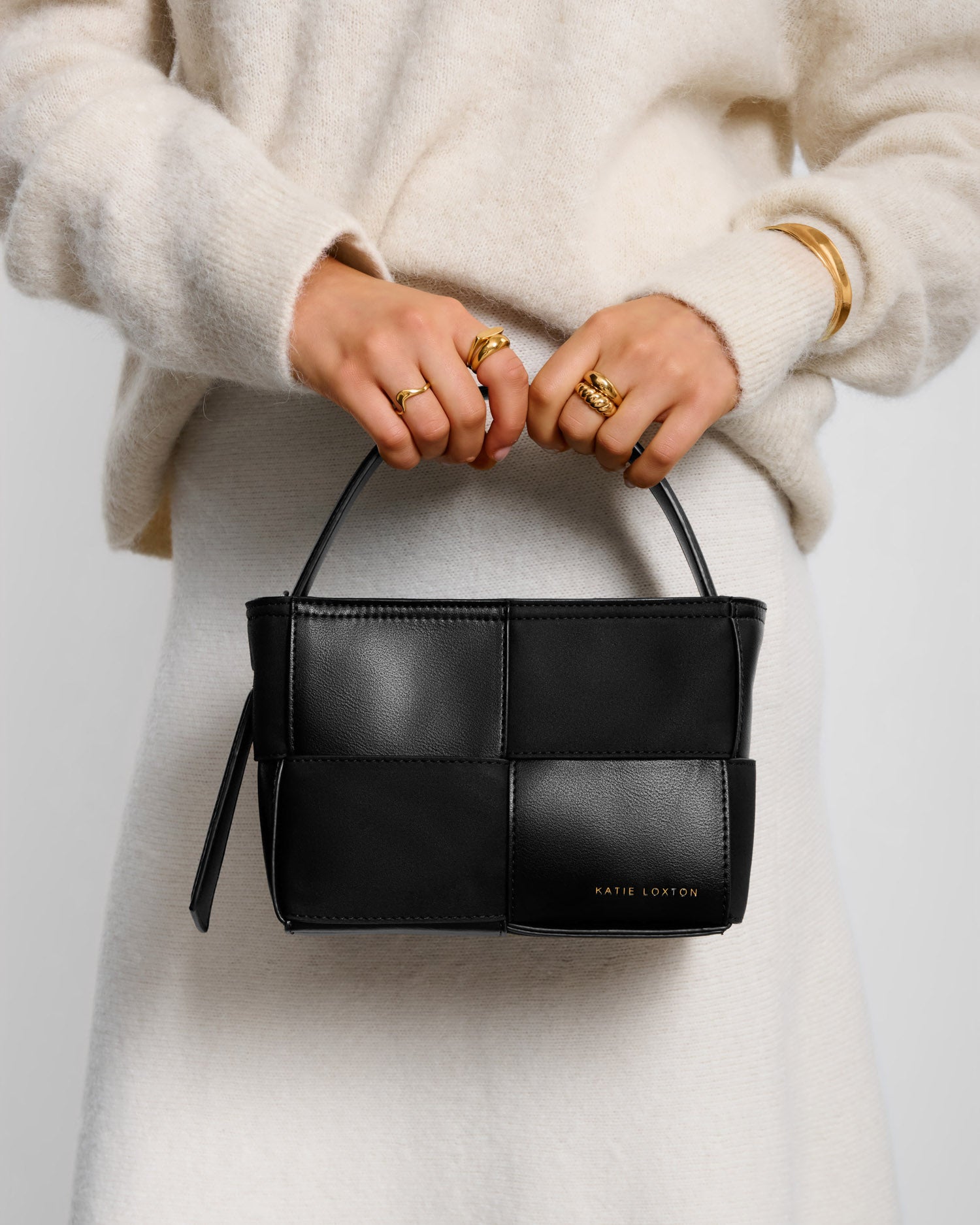 Taya Woven Suedette Top Handle Bag 'Black'