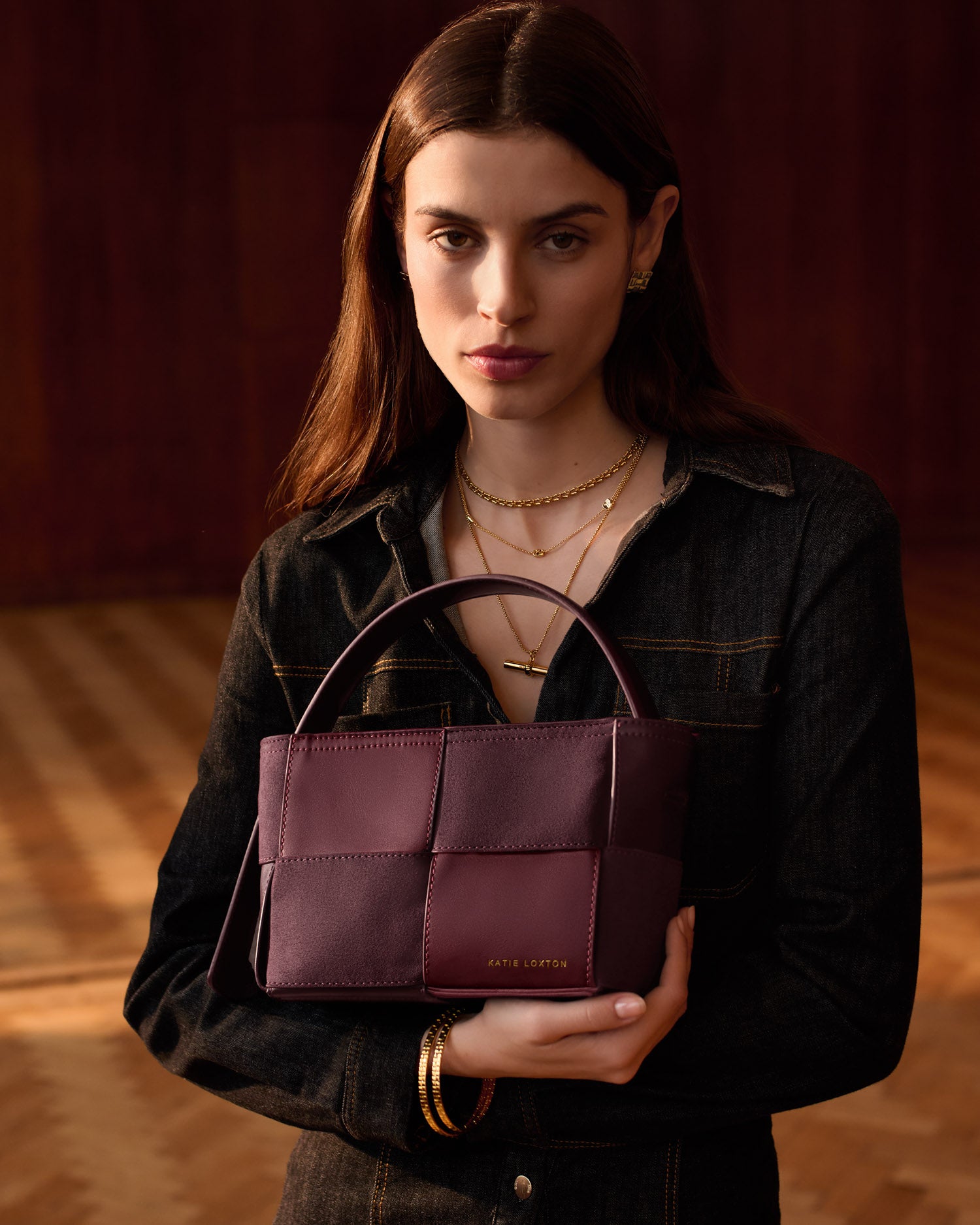Taya Woven Suedette Top Handle Bag 'Cherry'