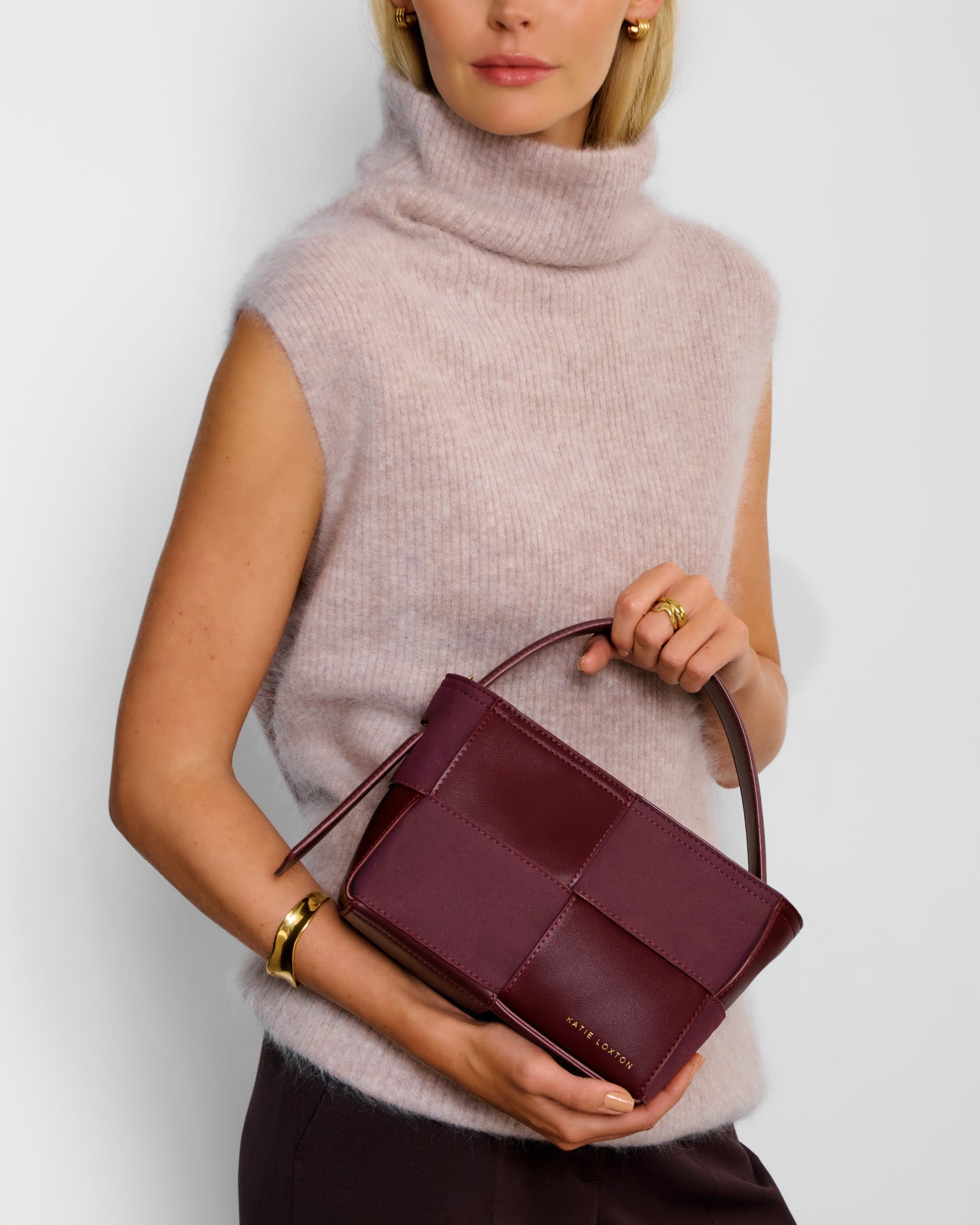 Taya Woven Suedette Top Handle Bag 'Cherry'