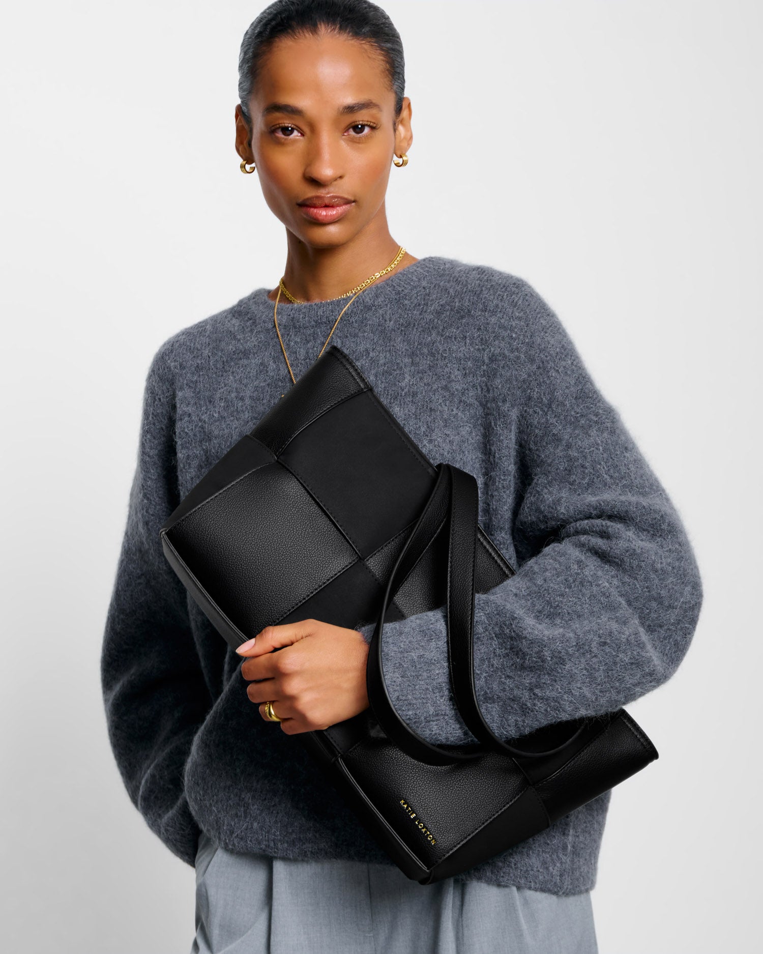 Taya Woven Suedette Tote Bag 'Black'