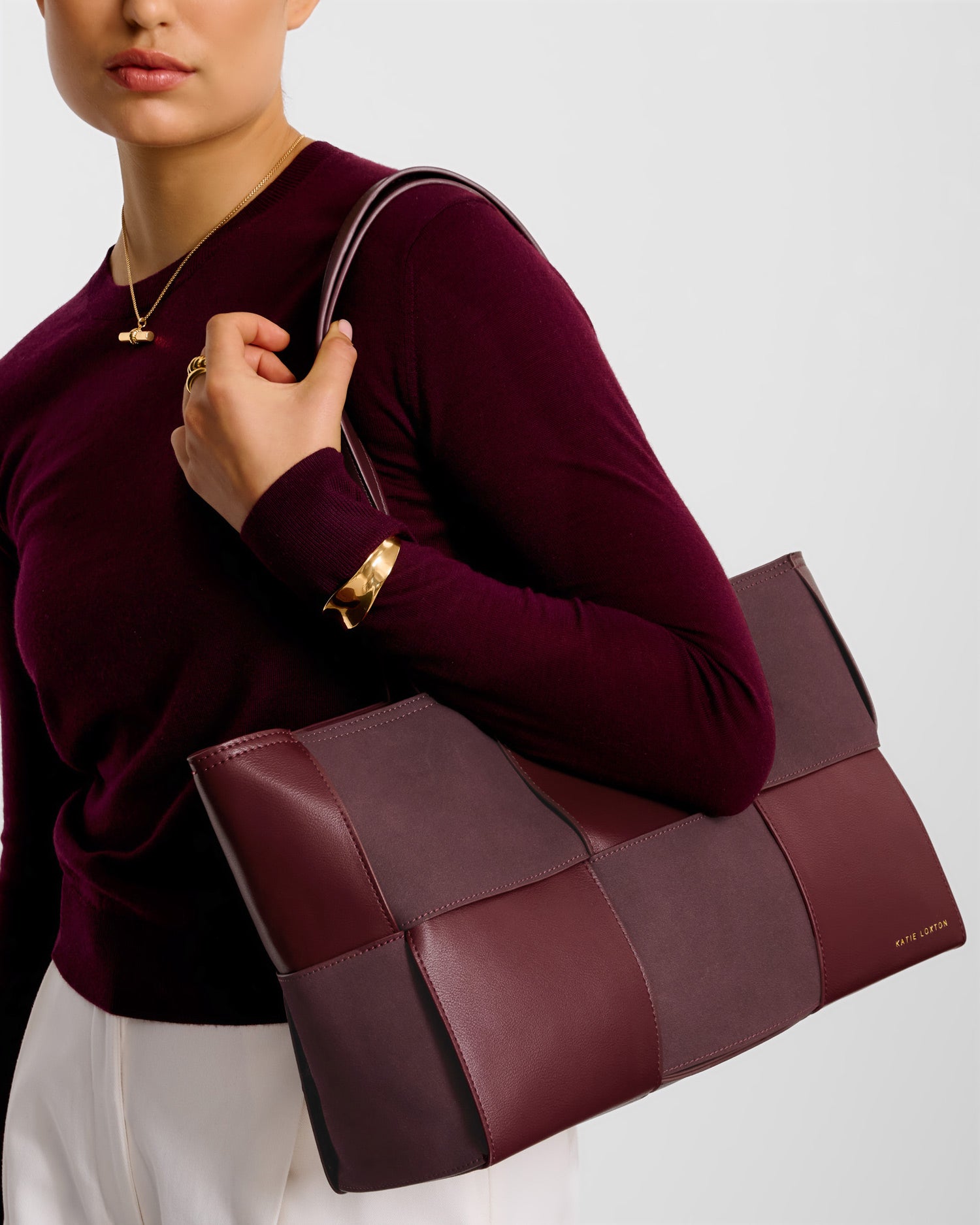 Taya Woven Suedette Tote Bag 'Cherry'
