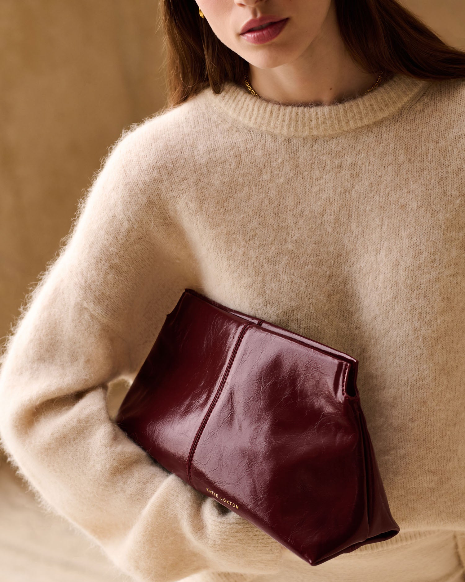 Laila Textured Patent Clutch 'Cherry Patent Crackle'