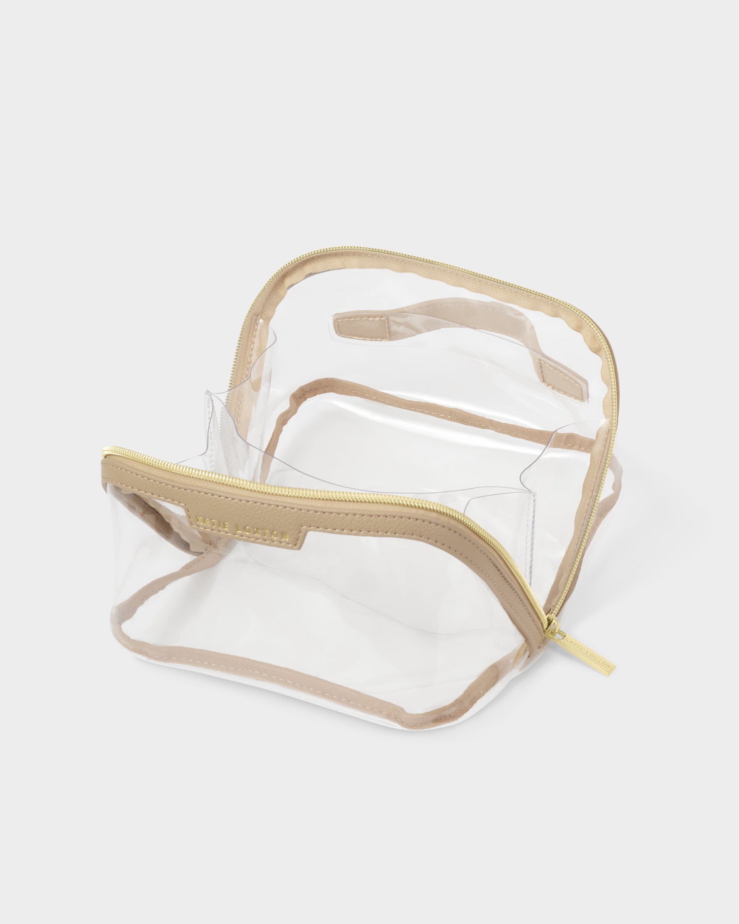 Medium Clear Fold-Out Wash Bag 'Light Taupe'
