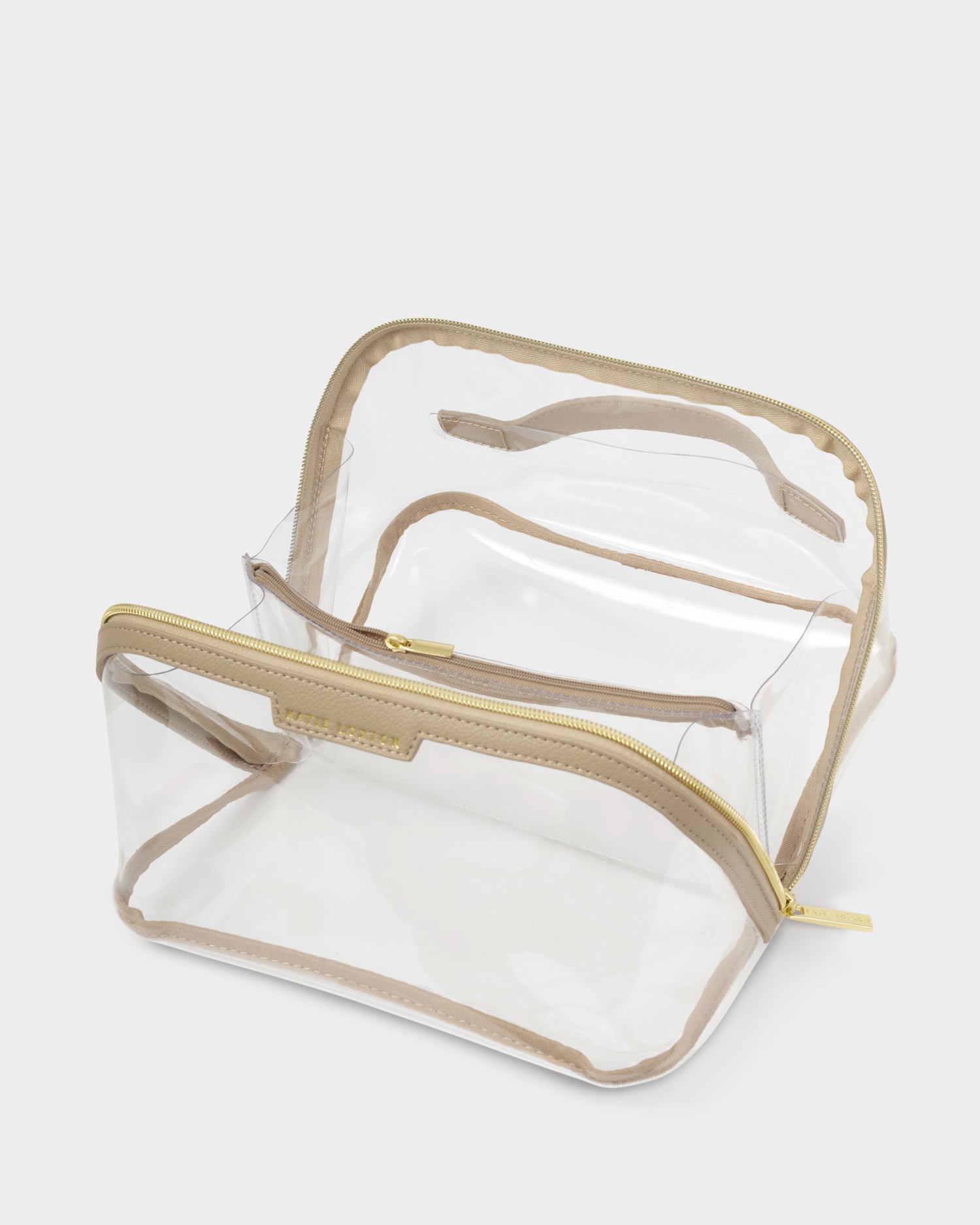 Large Clear Fold-Out Wash Bag 'Light Taupe'