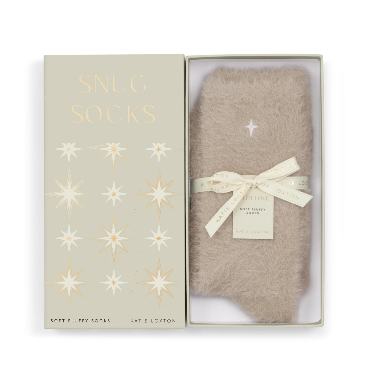 Gift Boxed Fluffy Socks 'Star' Taupe