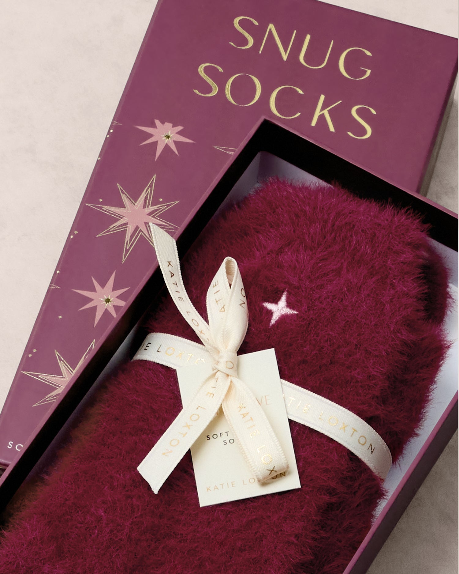Gift Boxed Fluffy Socks 'Star' Cherry