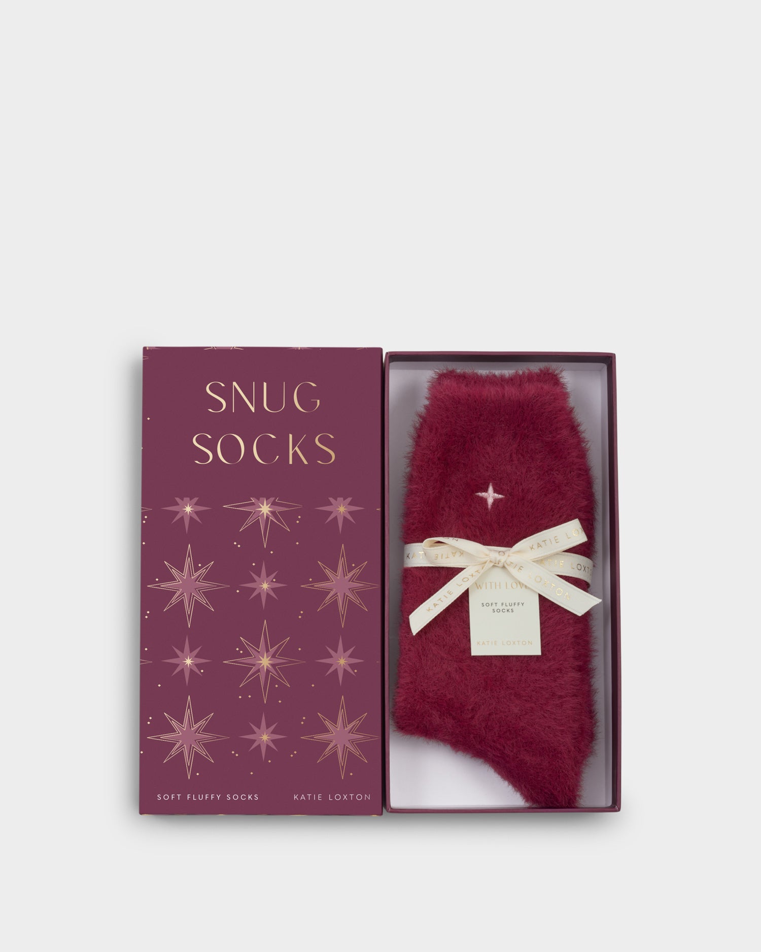 Gift Boxed Fluffy Socks 'Star' Cherry