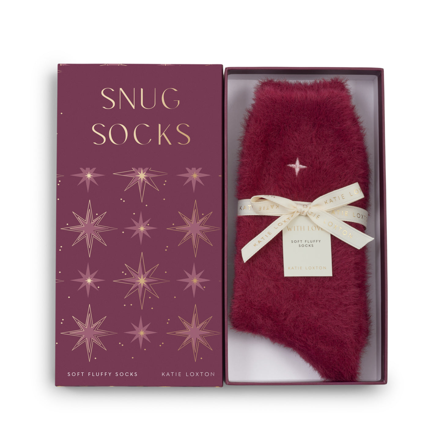 Gift Boxed Fluffy Socks 'Star' Cherry