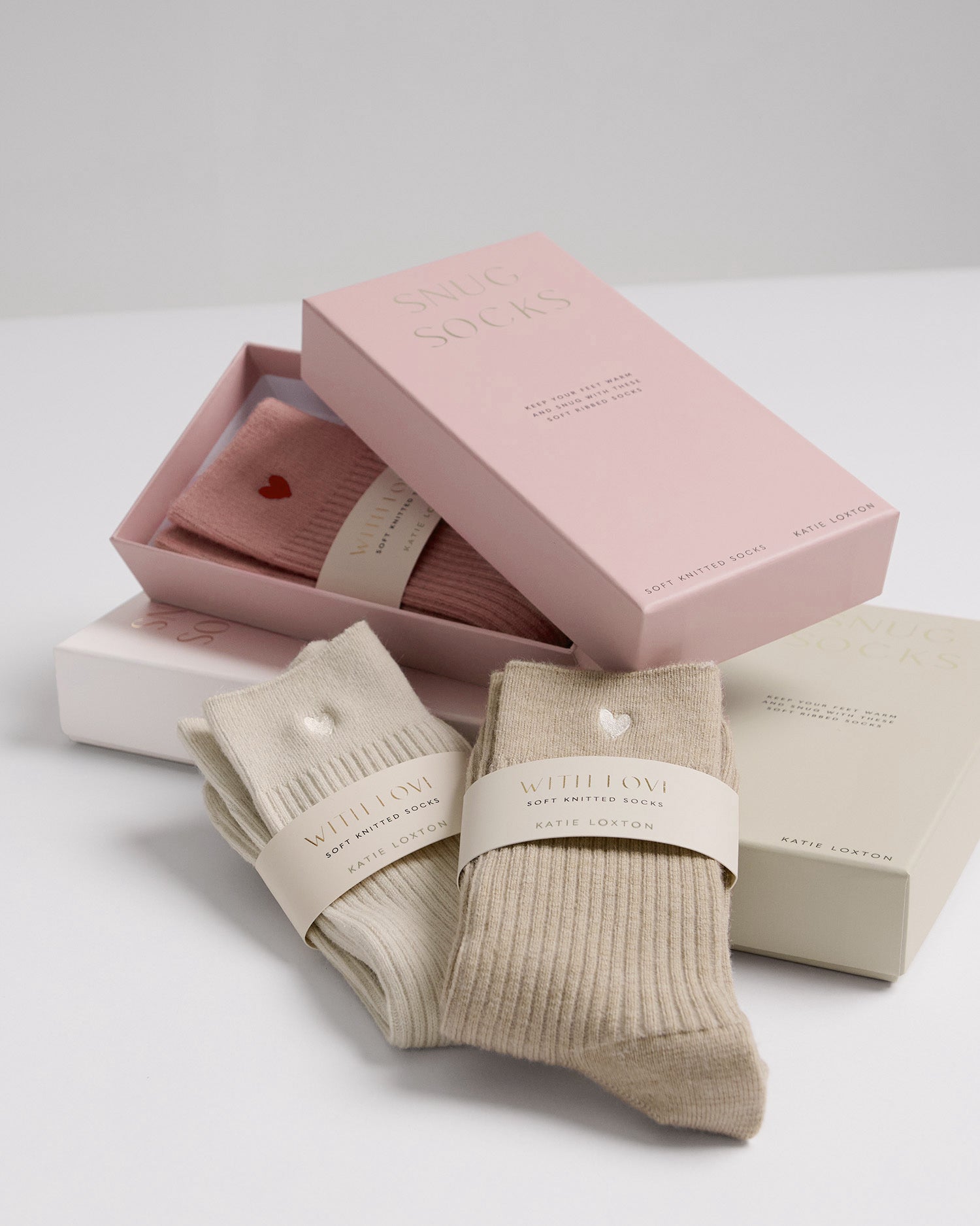 Gift Boxed Socks 'Heart' Taupe