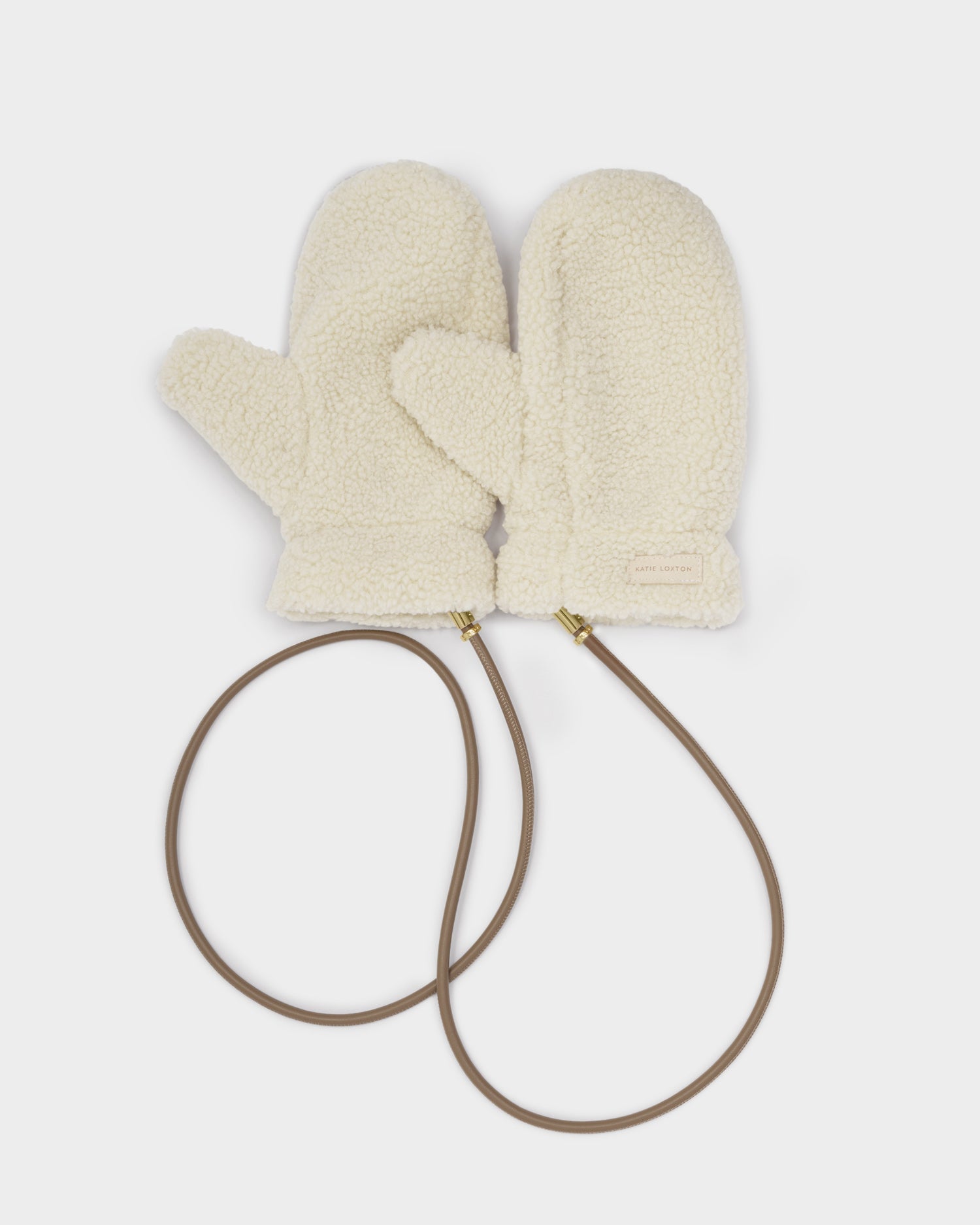 Teddy Mittens With Cord 'Cream'
