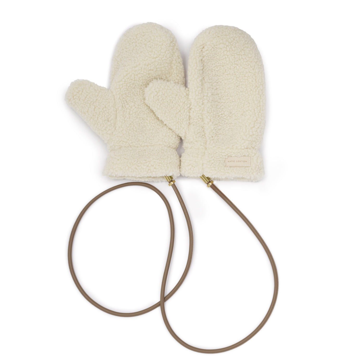 Teddy Mittens With Cord 'Cream'