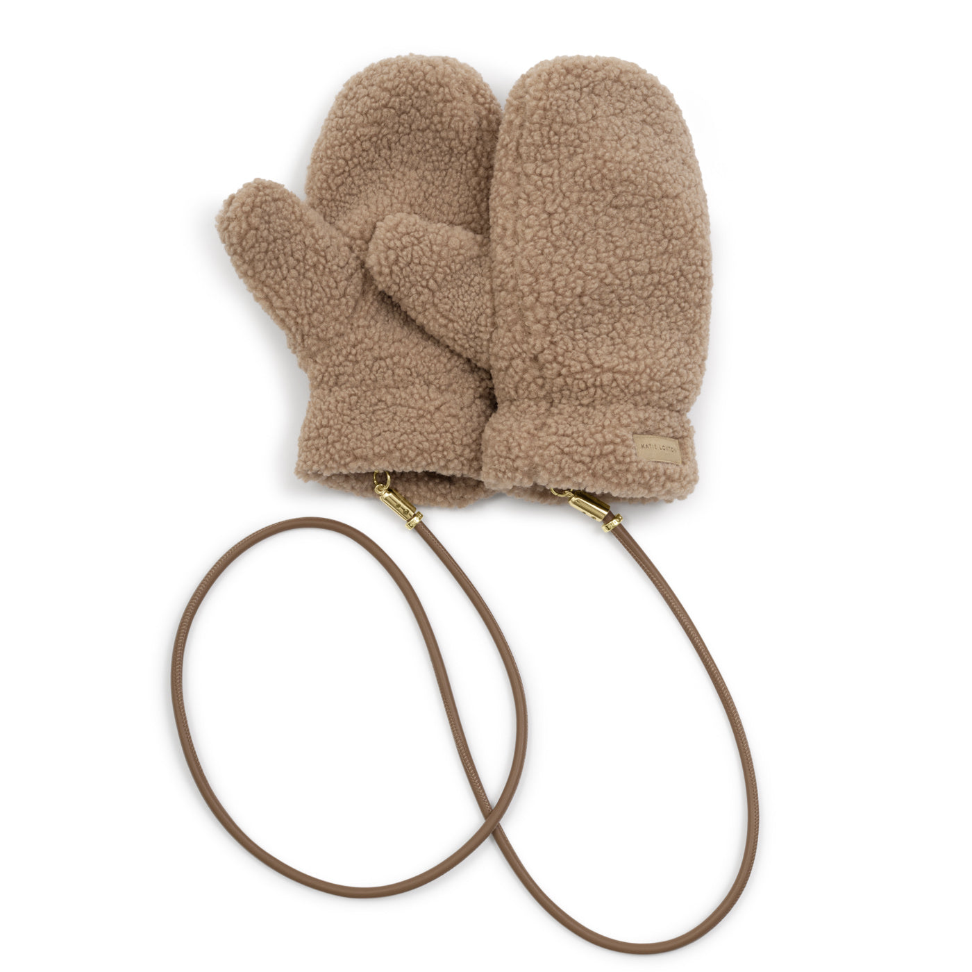 Teddy Mittens With Cord 'Tan'