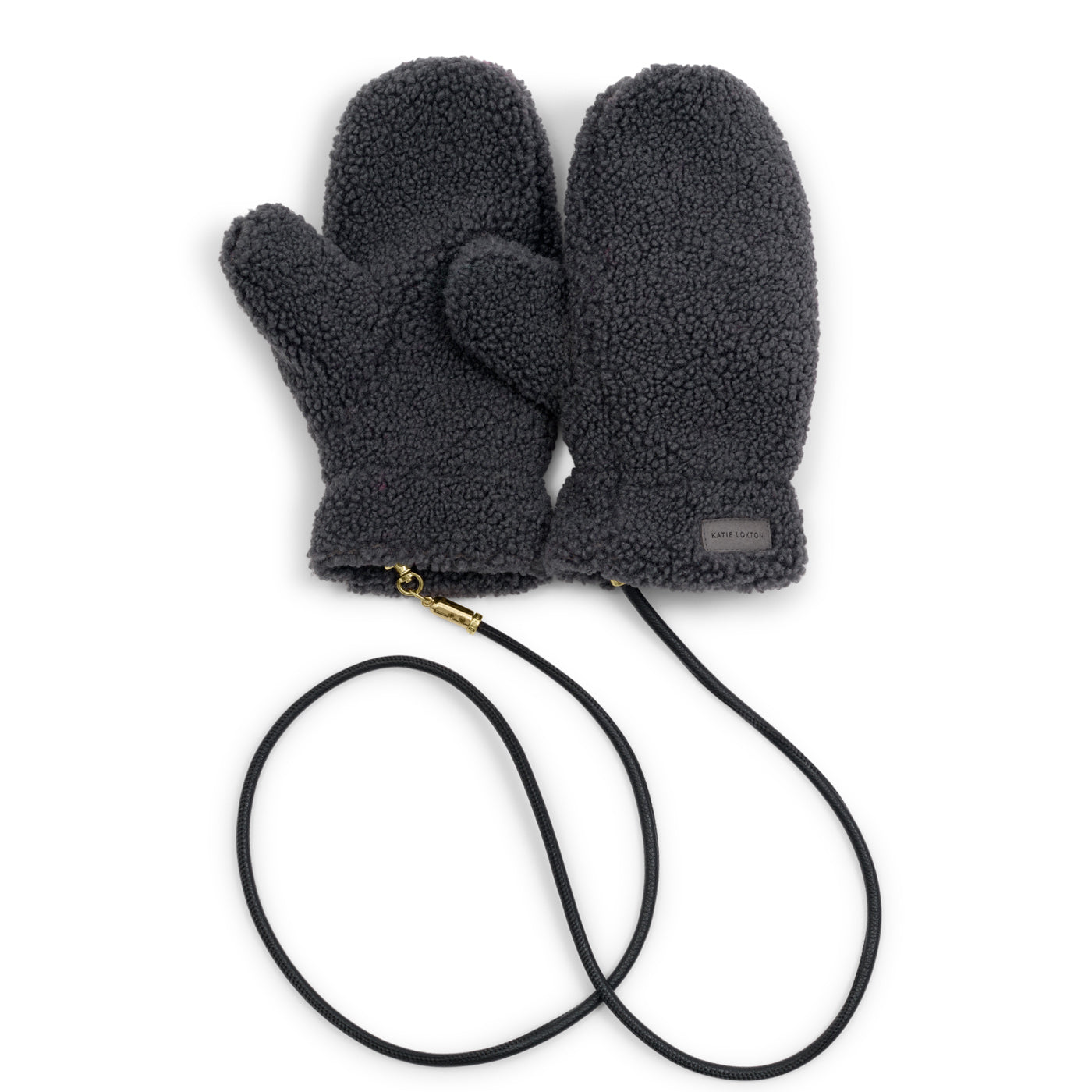 Teddy Mittens With Cord 'Charcoal'