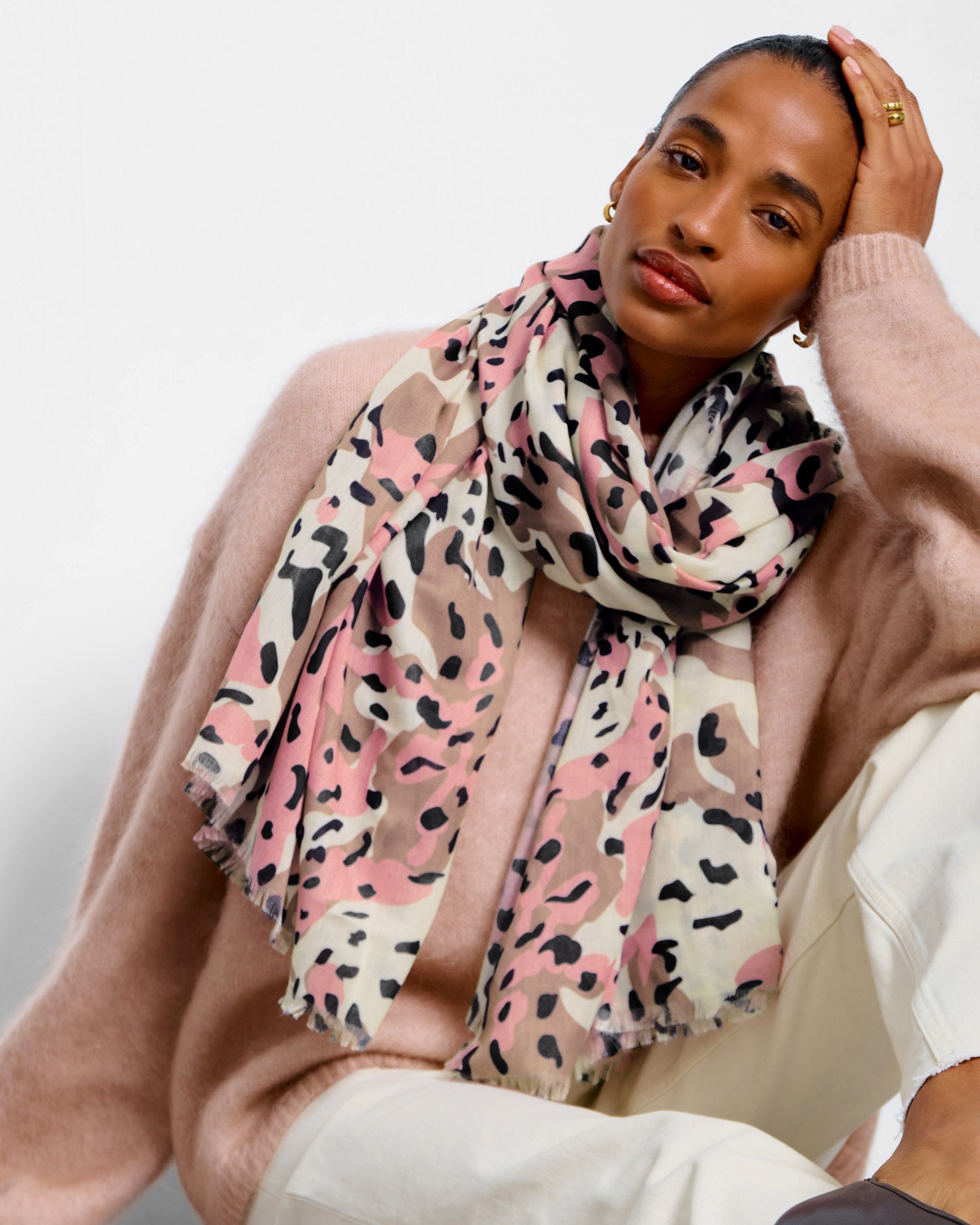 Printed Scarf 'Blush Tortoiseshell' Ecru / Brown / Pink
