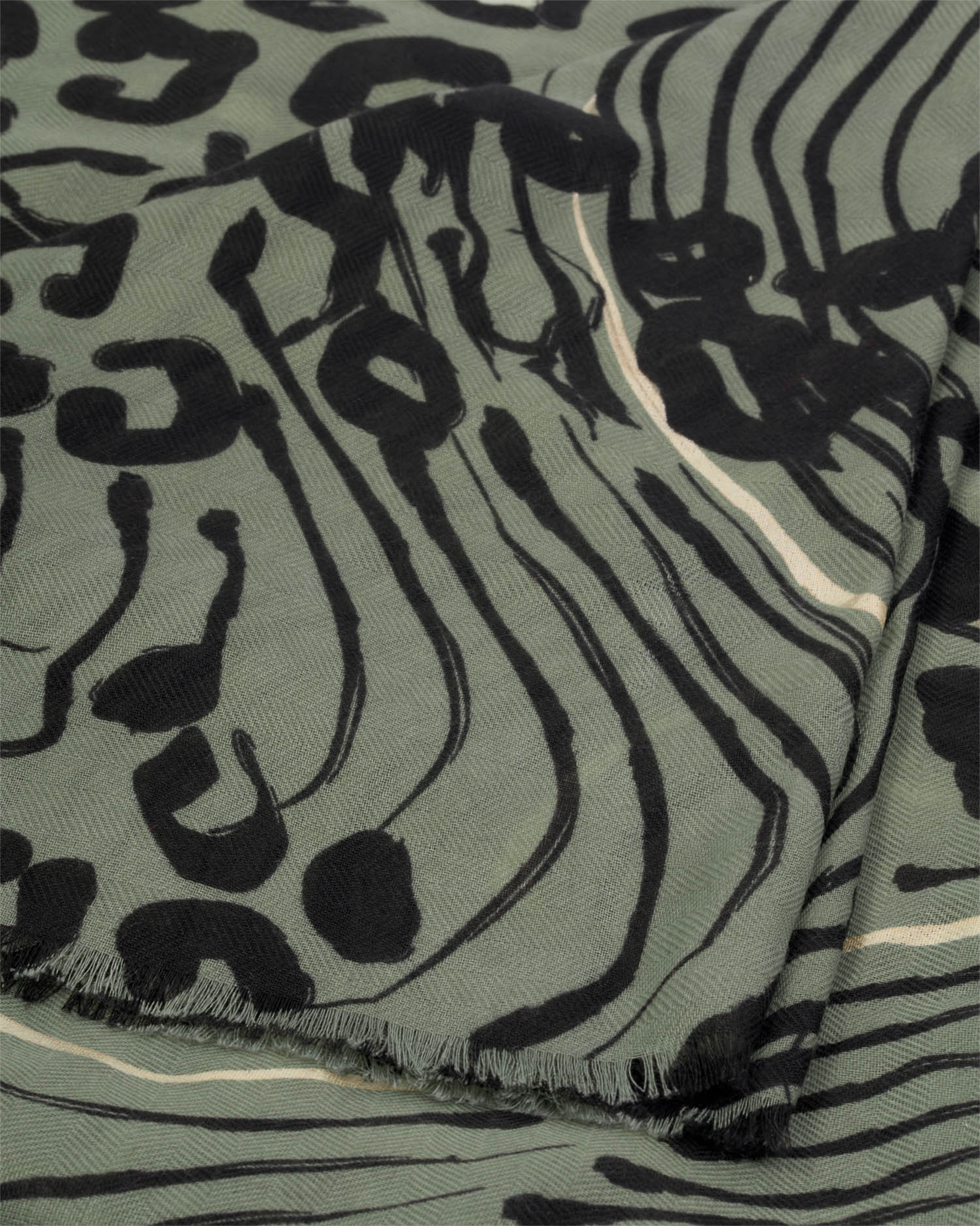 Printed Foil Scarf 'Abstract Animal' Graphite Green / Black / Silver Foil