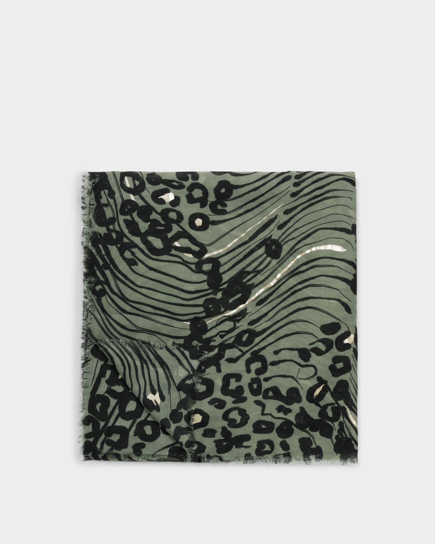 Printed Foil Scarf 'Abstract Animal' Graphite Green / Black / Silver Foil