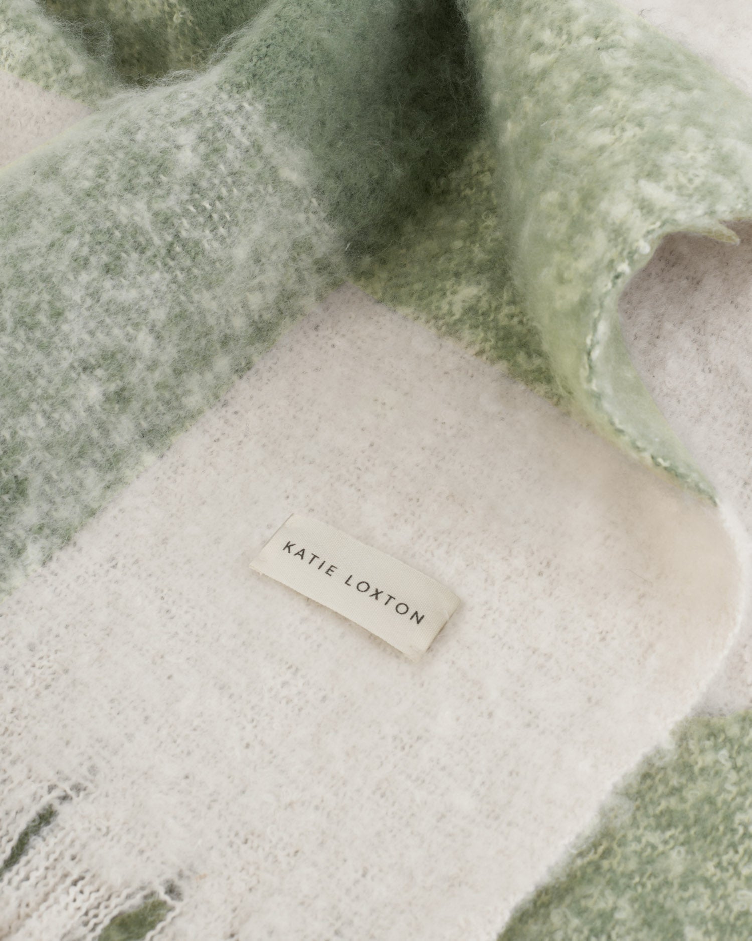 Recycled Checked Tassel Scarf 'Graphite Green/ Off White'