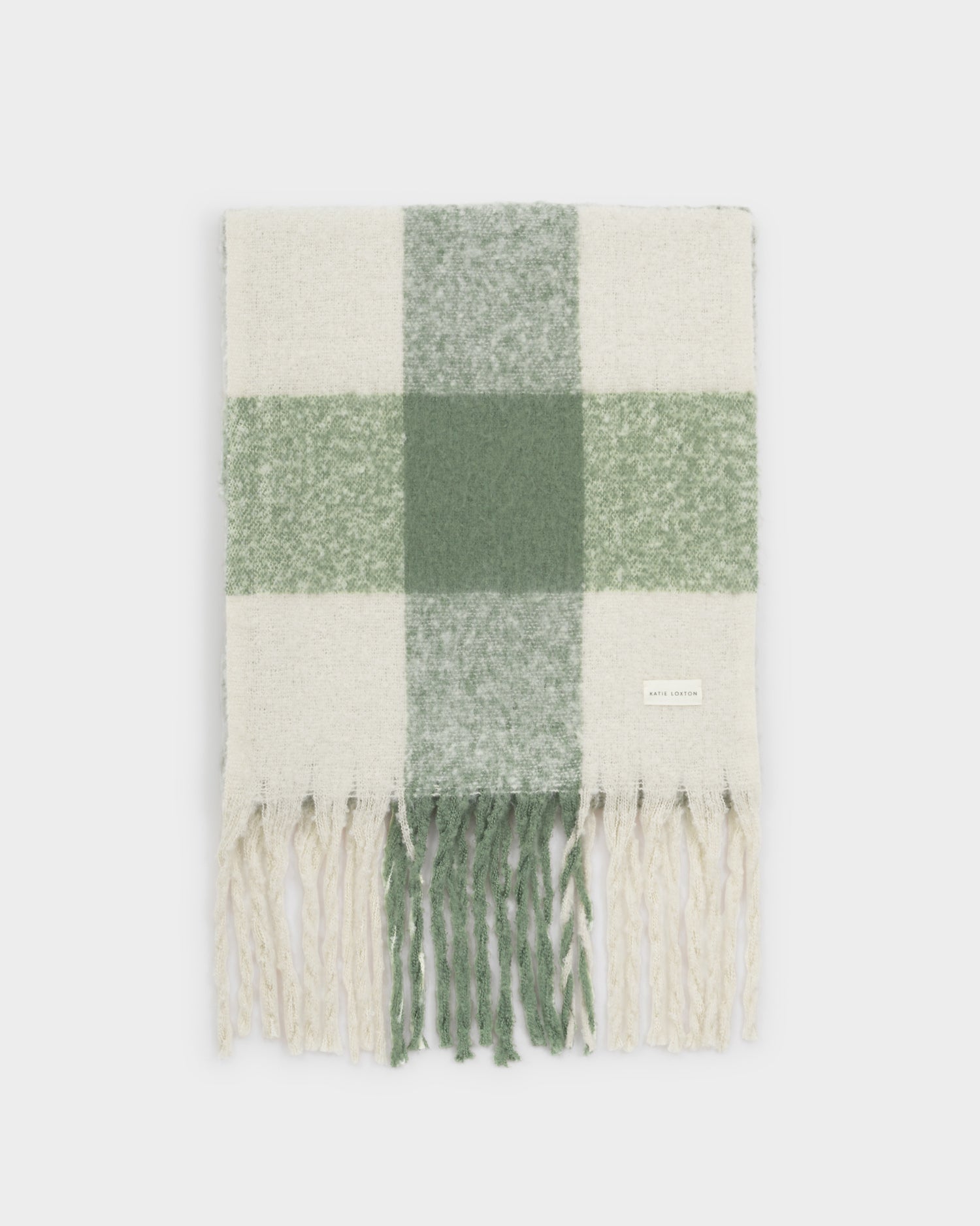 Recycled Checked Tassel Scarf 'Graphite Green/ Off White'