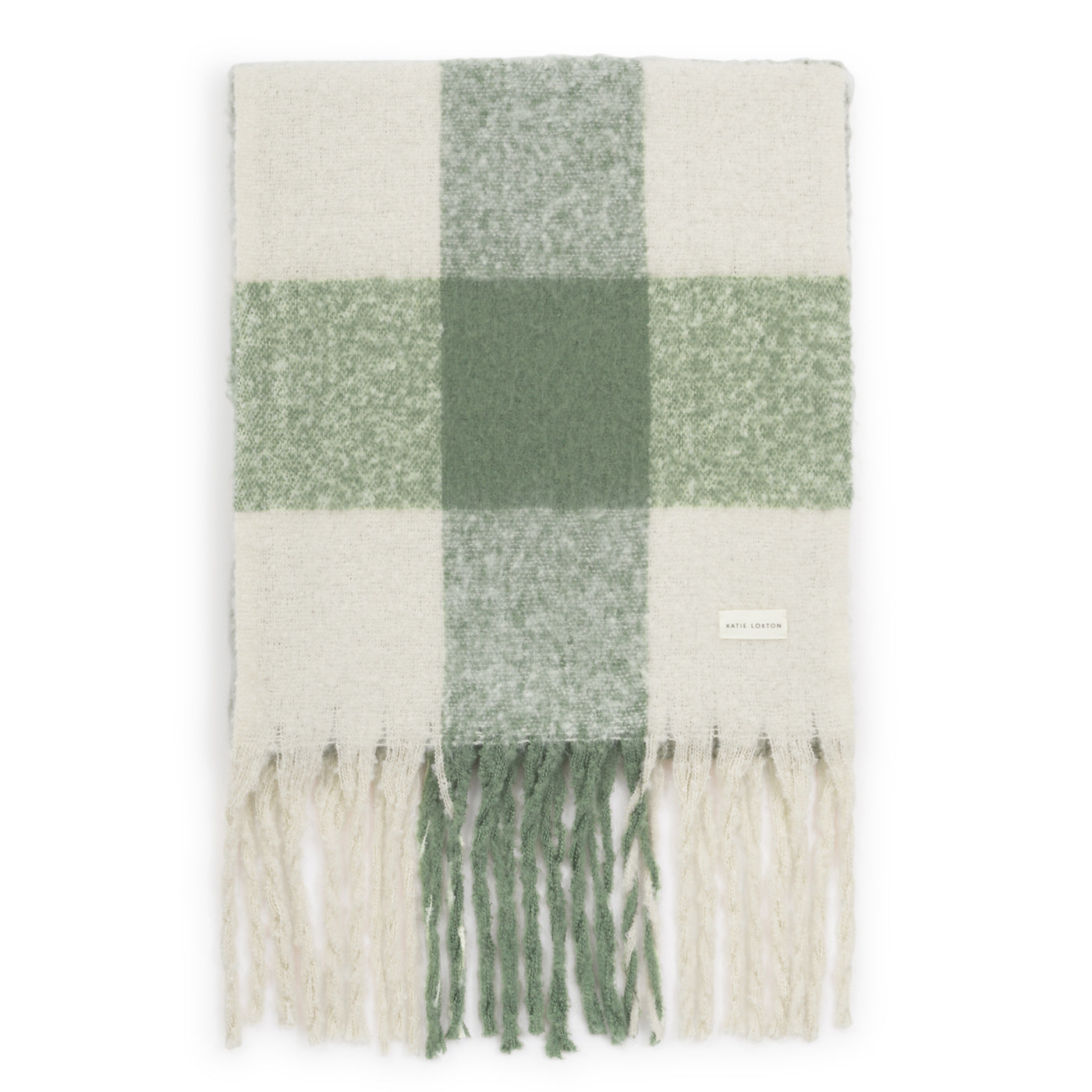Recycled Checked Tassel Scarf 'Graphite Green/ Off White'