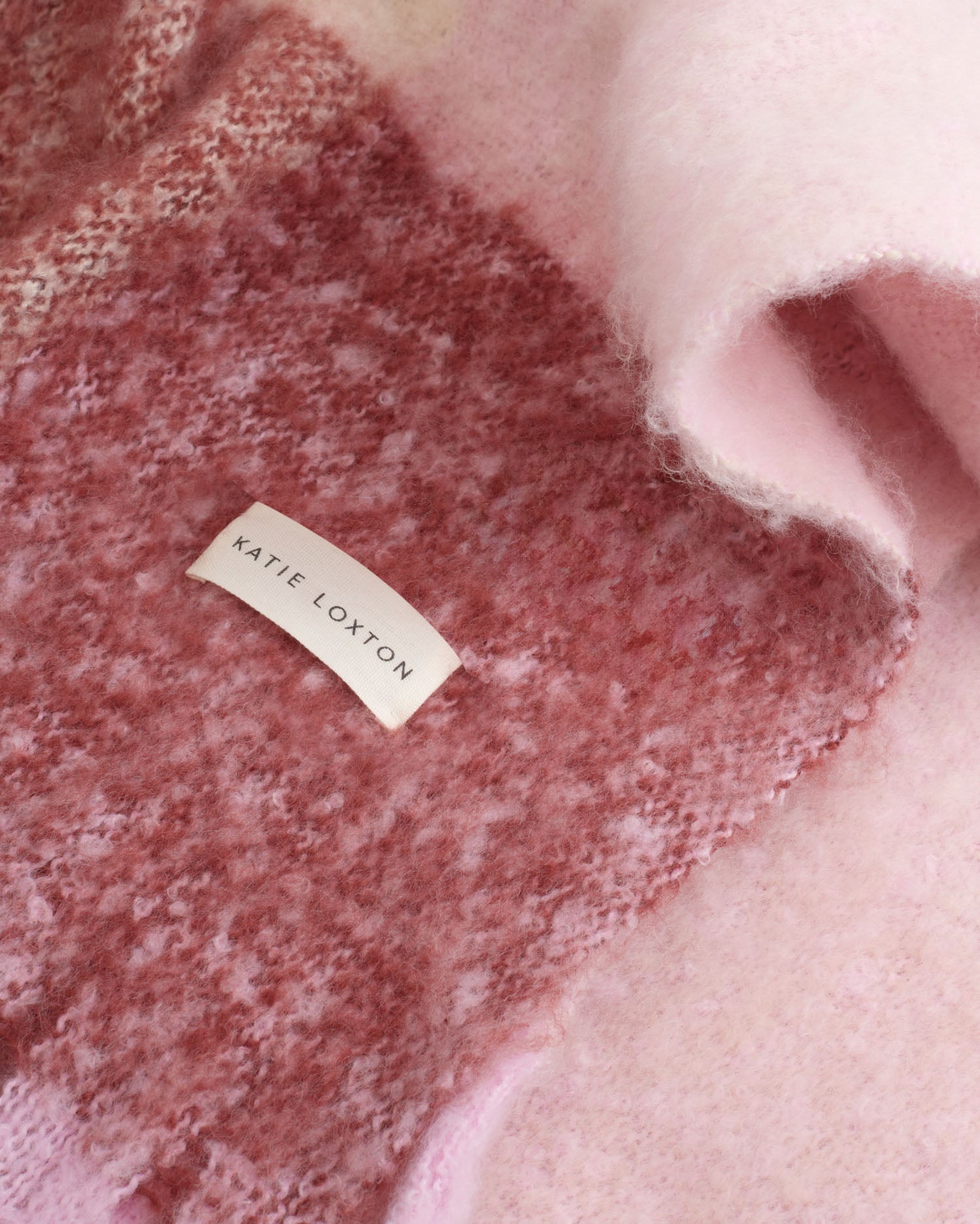 Recycled Checked Tassel Scarf 'Pink/ Burgundy/ Cream'
