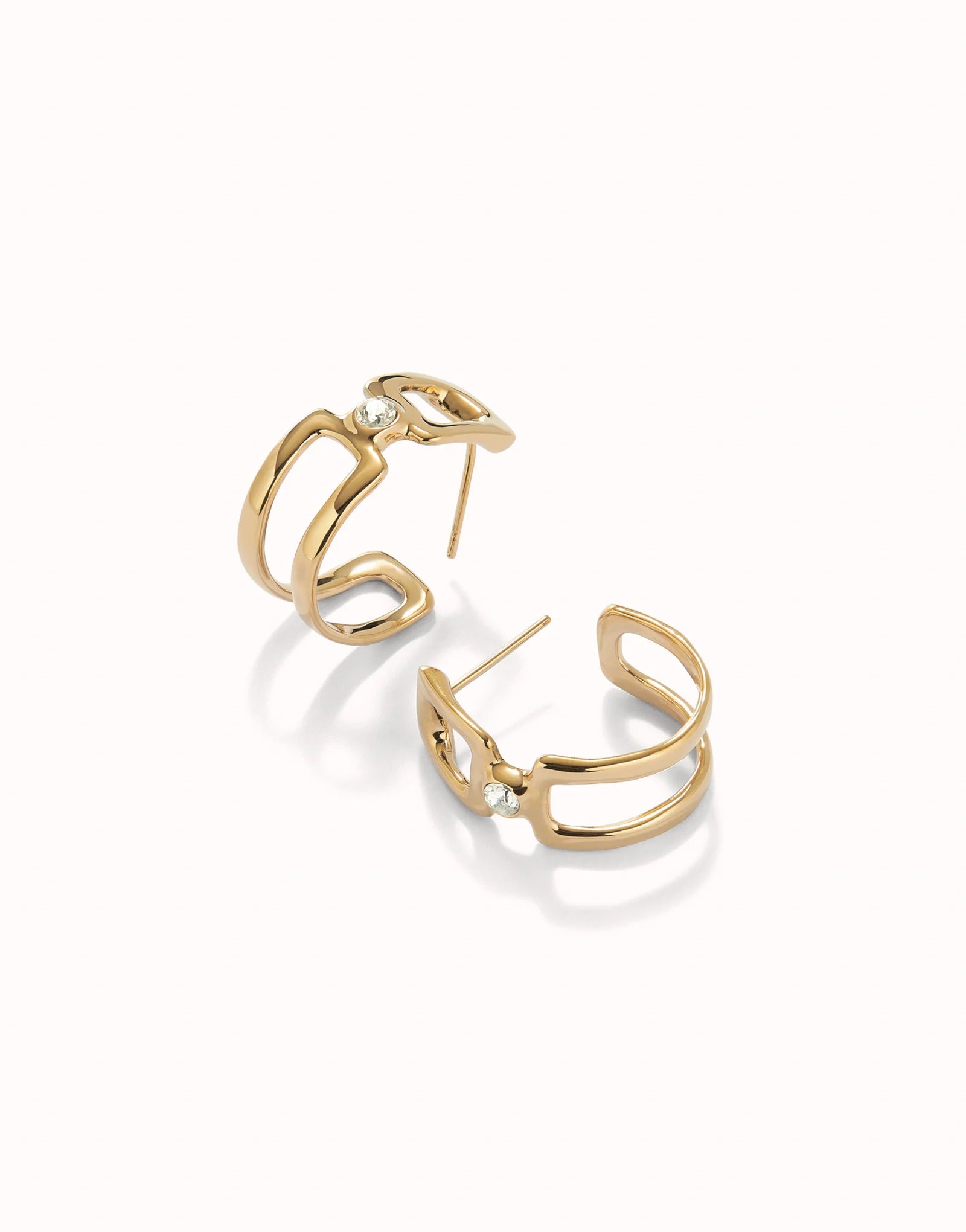 Double 18K gold-plated hoop earrings with white topaz