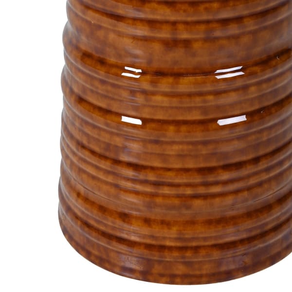 Ribbed Caramel Floor Lamp with Linen Shade
