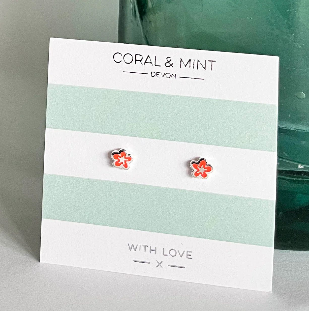 Bubble Flower Studs - Neon Coral - Coral And Mint