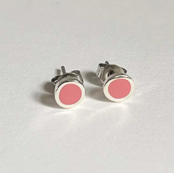 Neon Pastel Pink Stud Earrings - Coral And Mint