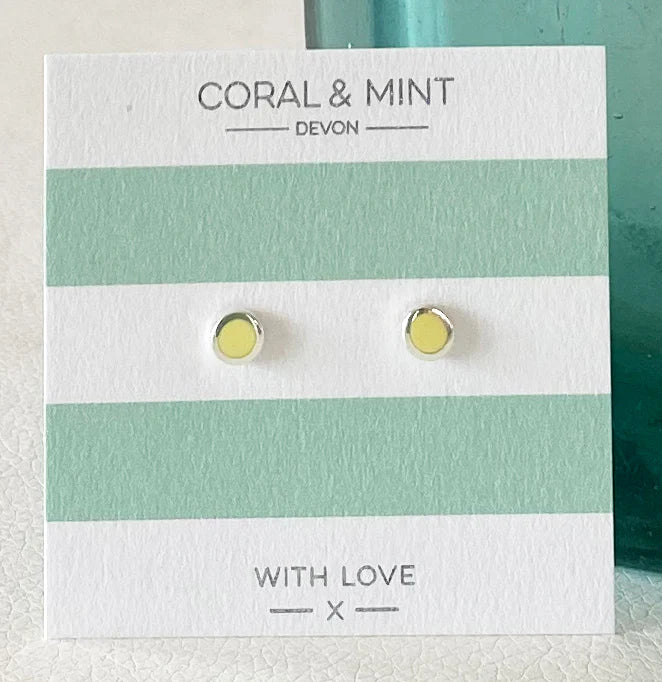 Lemon Enamel Stud Earrings - Coral And Mint