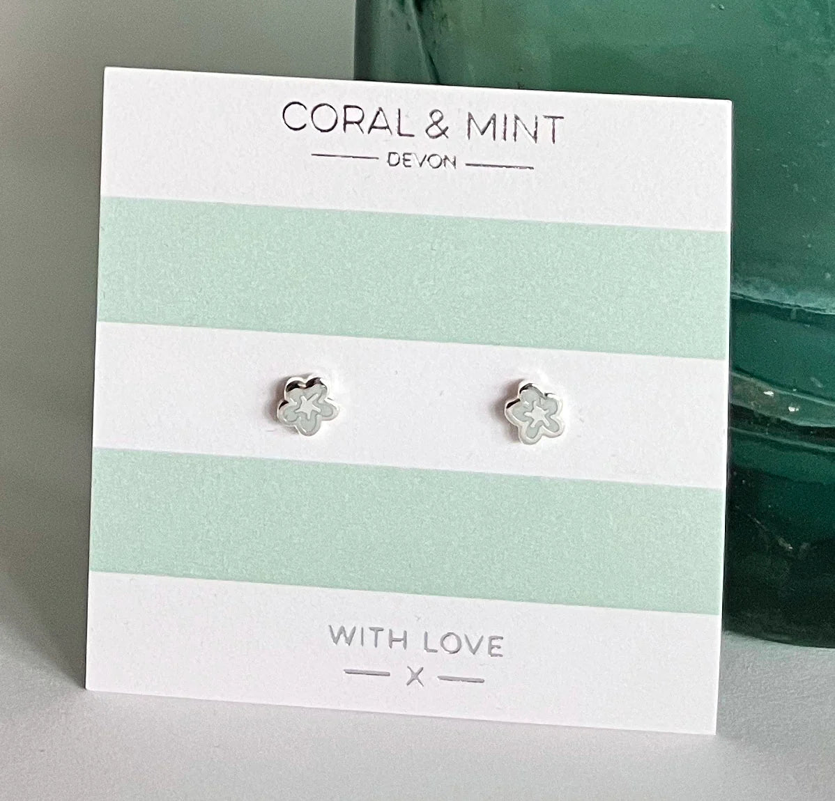 Bubble Flower Studs With Mint Enamel - Coral And Mint