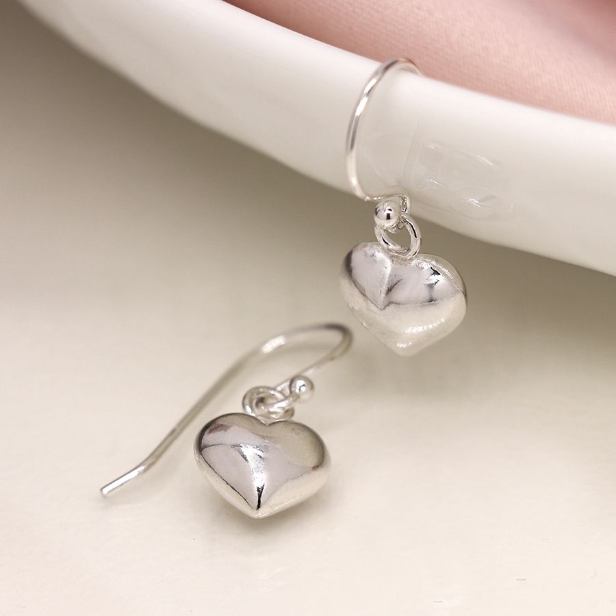 Sterling silver heart drop earring