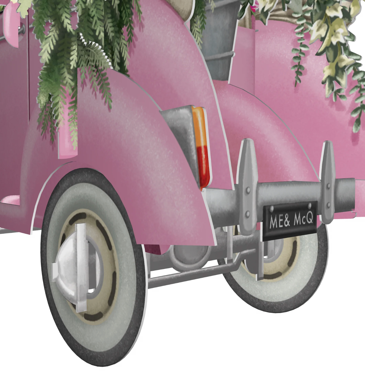 Pink Wedding Car - Pop Up 3D Card