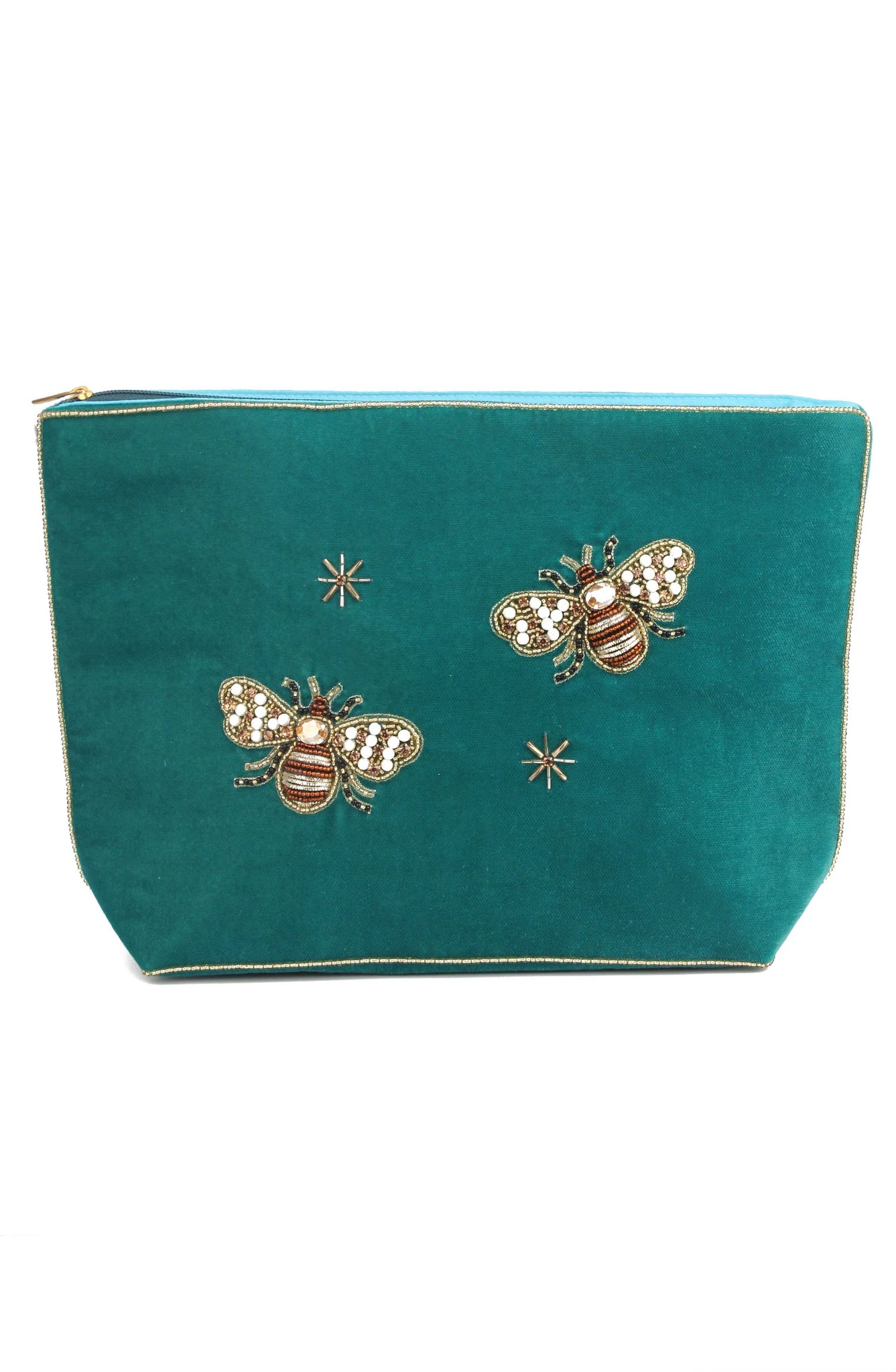 TEAL GOLDEN BEE VELVET POUCH