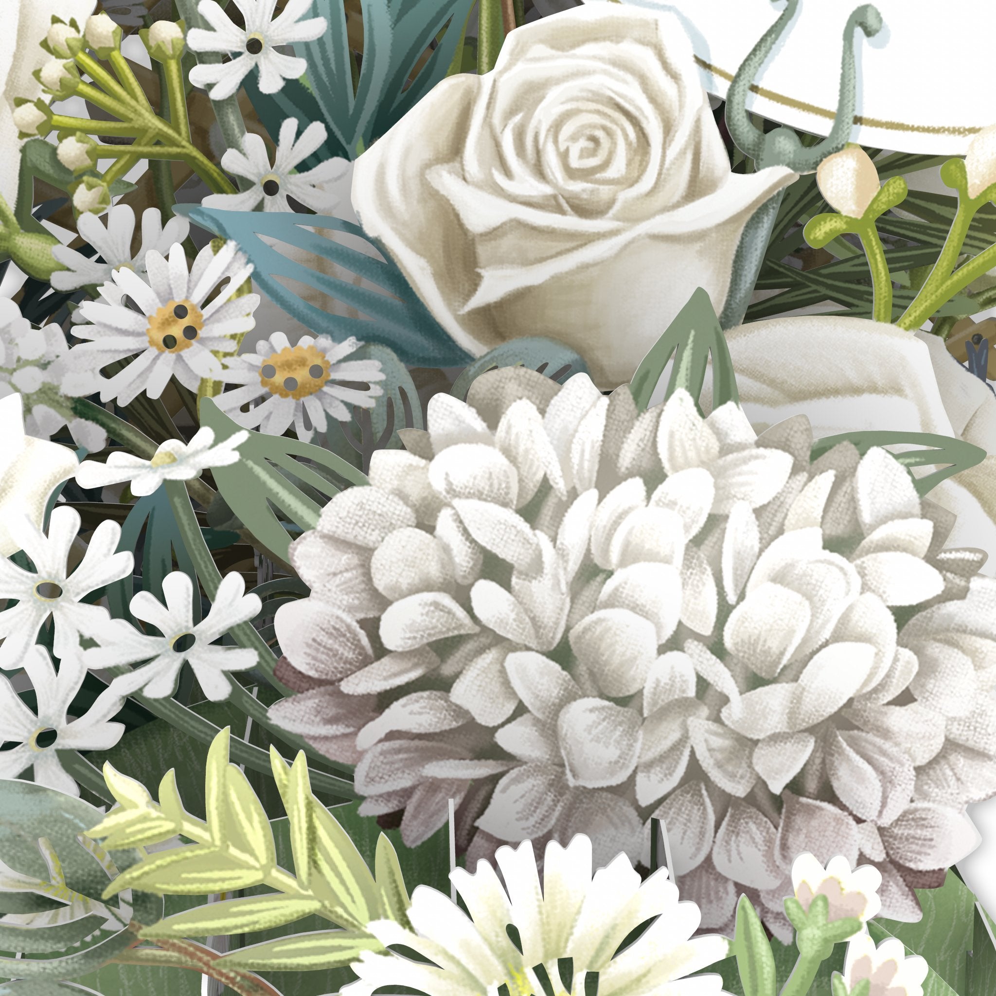 Happy Birthday White Flowers 3D Pop Up Card