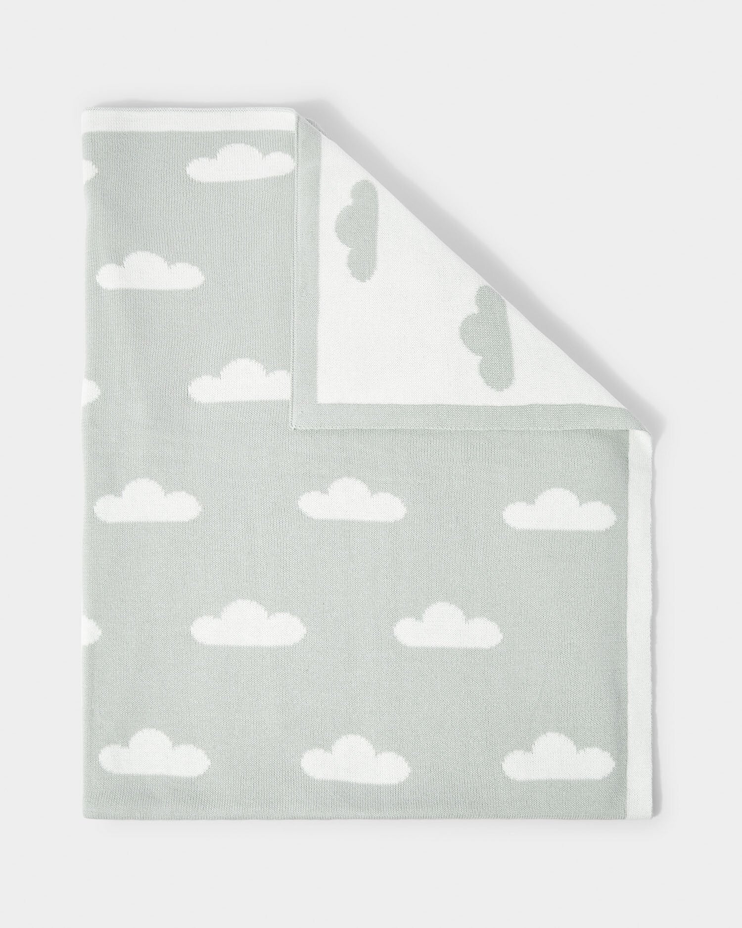Printed Baby Blanket 'Cloud' Sage / Off White