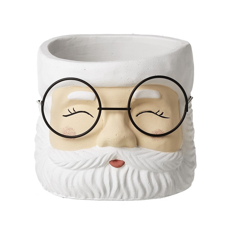 White Santa With Glasses Planter