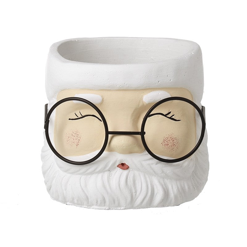 White Santa With Glasses Planter