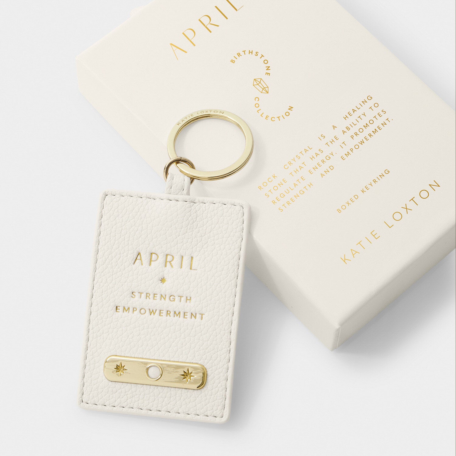 Katie Loxton - Birthstone Keyring - April - Off White