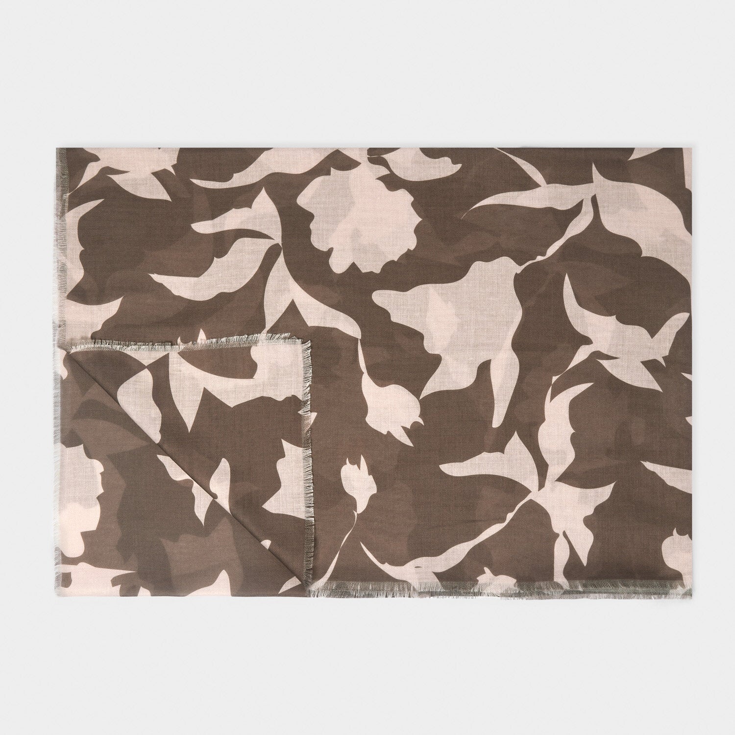 Printed Scarf - Abstract Floral In Chocolate & Nude Pink