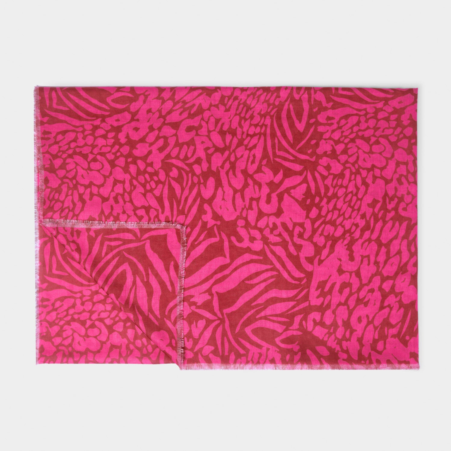 Printed Scarf - Animal Print In Red & Fuchsia