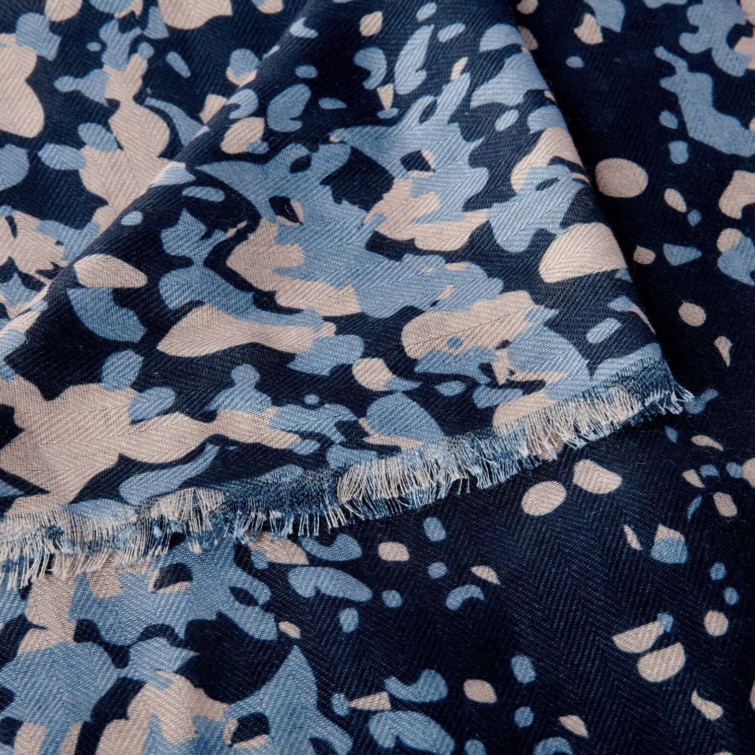 Printed Scarf - Navy, Black & Taupe