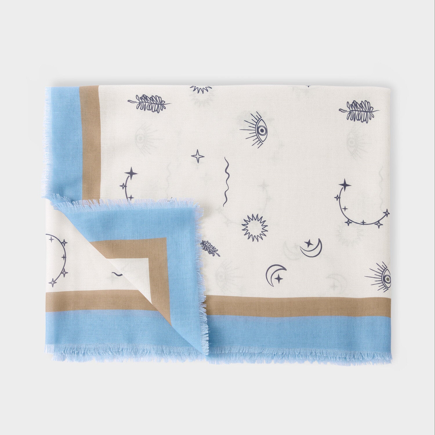 Katie Loxton - Printed Scarf - Boho Celestial - Off White / Blue / Taupe