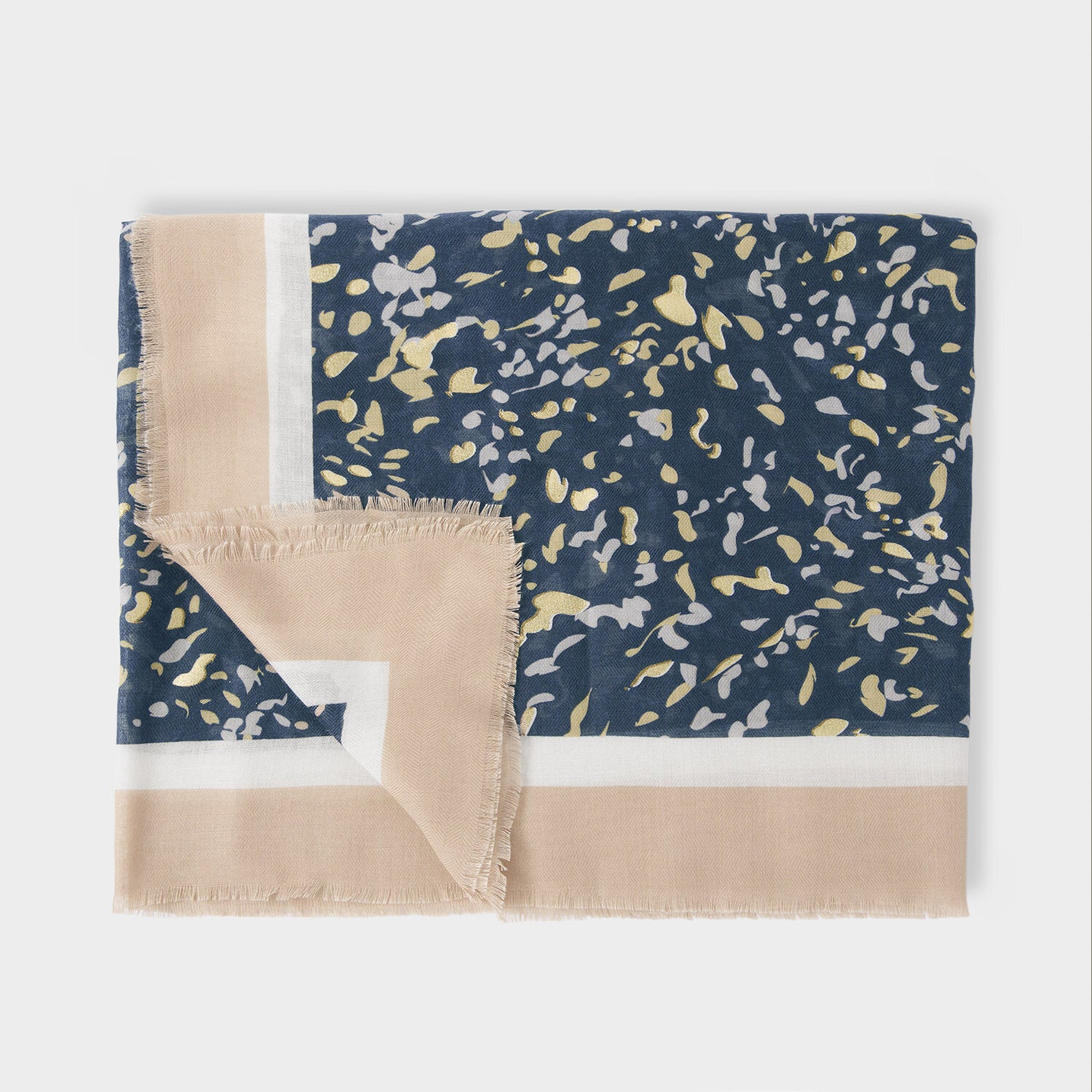 Katie Loxton - Printed Foil Scarf - Terazzo - Navy / Light Taupe / Gold Foil