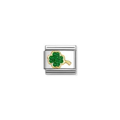 Glitter Green Leaf Clover Link - Nomination Italy